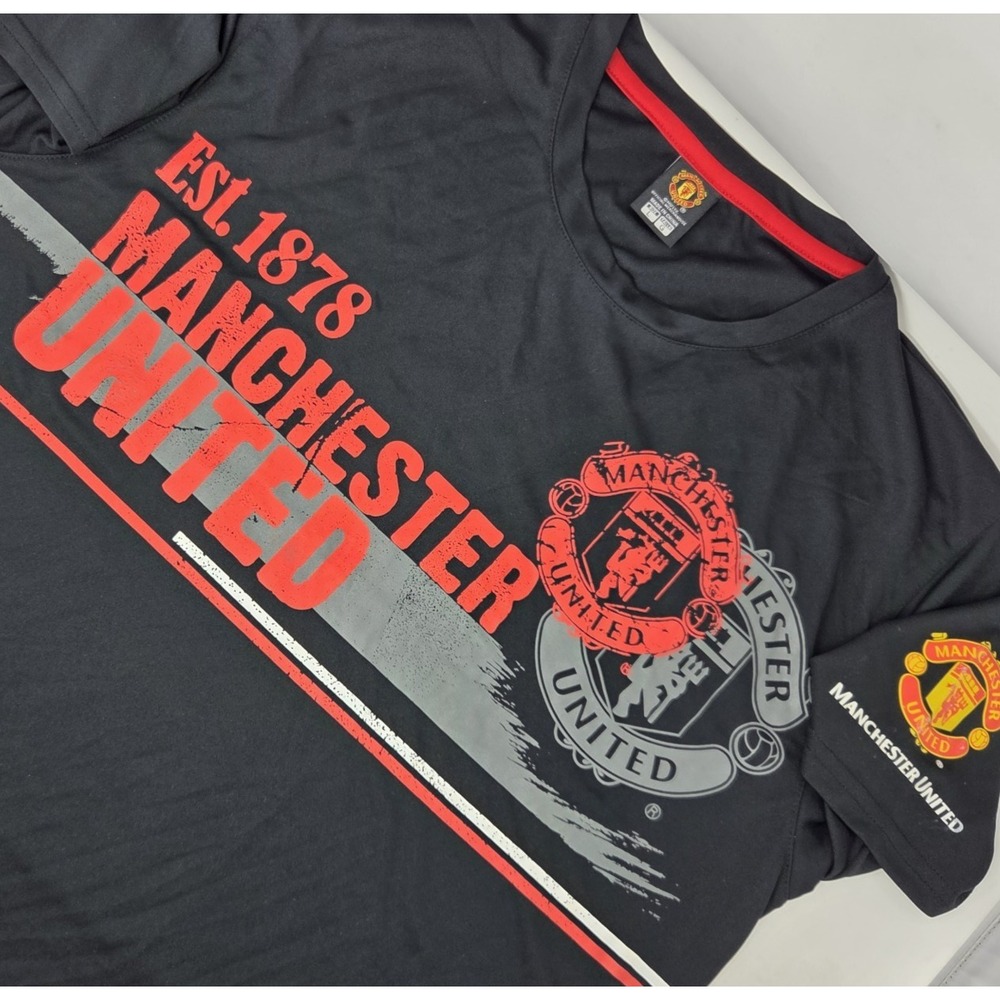 Manchester United‎ Jersey Shirt Black Soccer Futbol Front Sleeve Graphics Large
